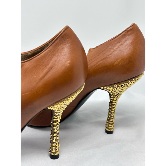 Gianni Versace 90's Pointed Toe Brown Leather Pump Jeweled Stiletto, 39 - Picture 7 of 11